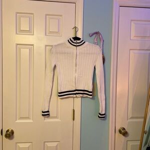 White and Black striped fitted sweater